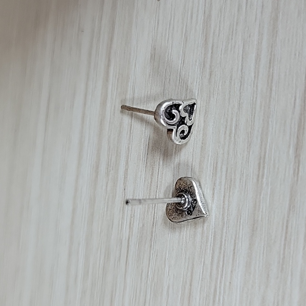 Sterling Silver Dainty Heart Stud Earrings, S925 - Picture 6 of 6